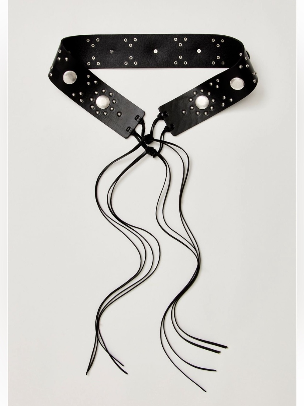 ✨ New NWT Free People Leda Black and Metallic Studded Genuine Leather Wrap Belt✨